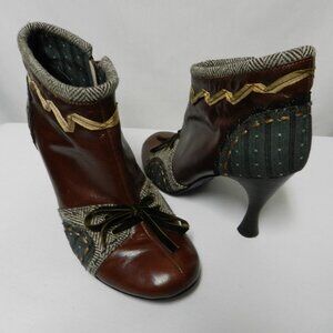 Kenzie Leather patchwork Granny Victorian heeled boots booties heels Size Sz 6.5